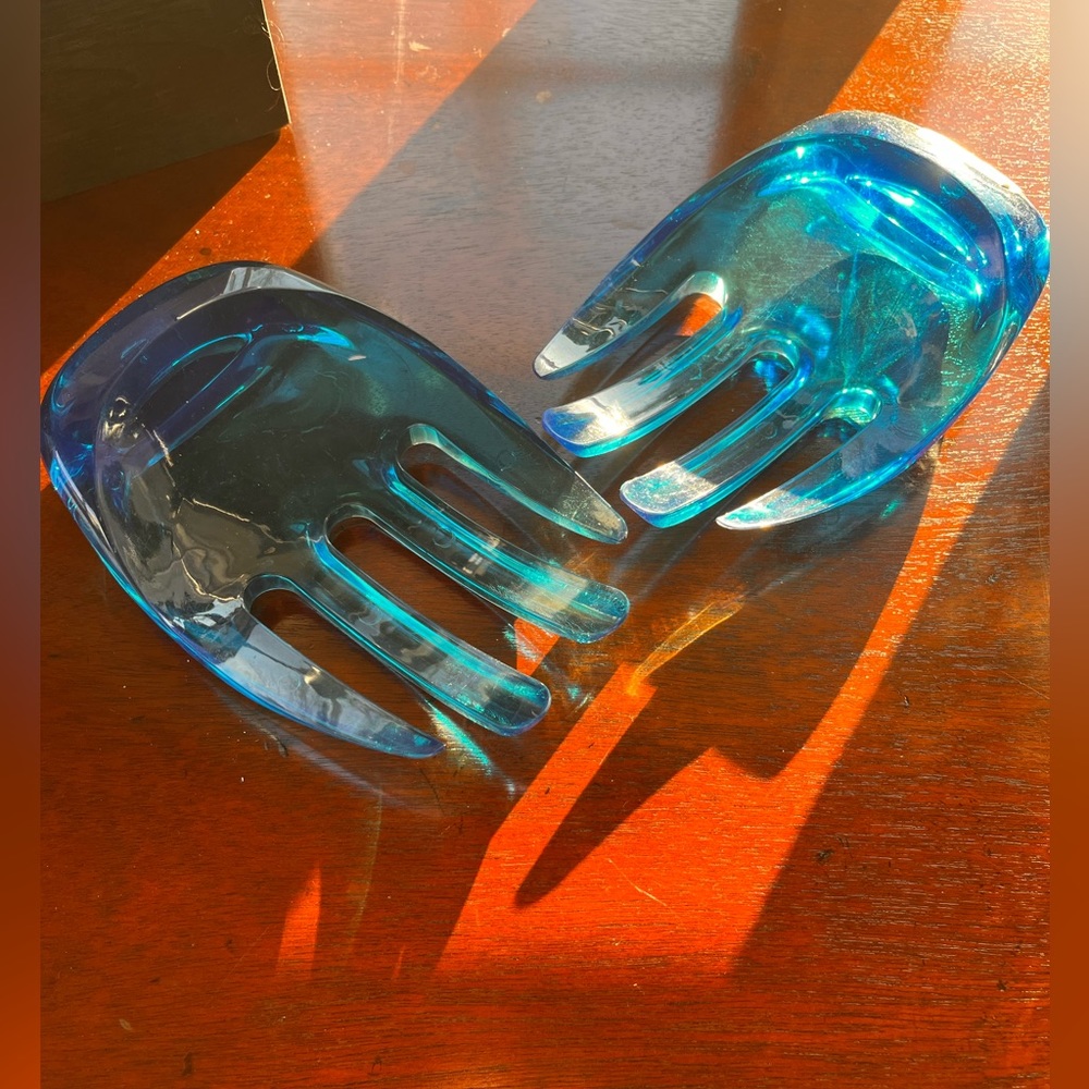 Set of Vintage Lucid Salad Tongs Coastal Chic Modern 1970s Style Blue